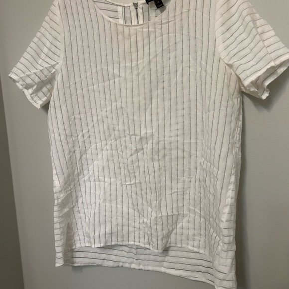 J. Crew Blouse White Sheer Striped Shirt Back Zip Sz 10 Career Minimalist Preppy - Picture 2 of 8